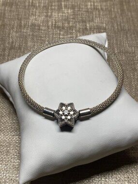Vintage Pandora S925 ALE Mesh Bracelet Flower Clasp “Shine Bright” 9.32g